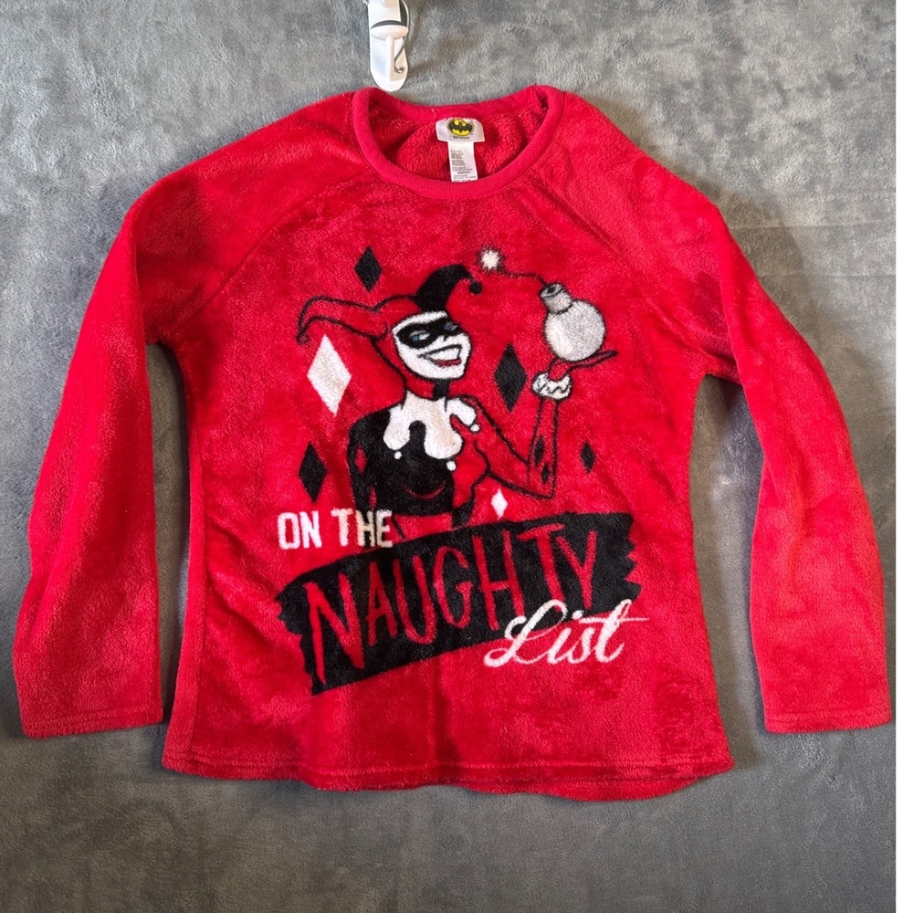DC Comics Harley Quinn Naughty List Fleece Pajama Top Red Large LZ48601SH